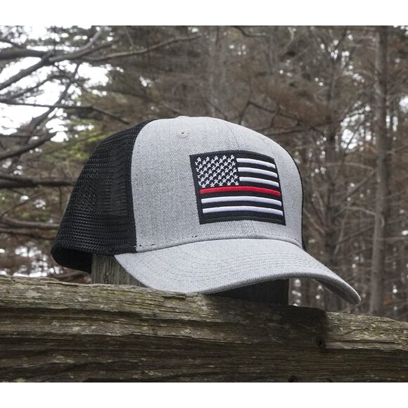 Gray Thin Red Line American Flag Trucker Hat – Mesh Back - Picture 4 of 4